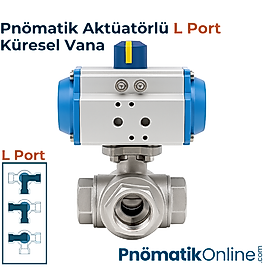 Pnömatik Aktüatölü 3 Yollu L Port Küresel Vana