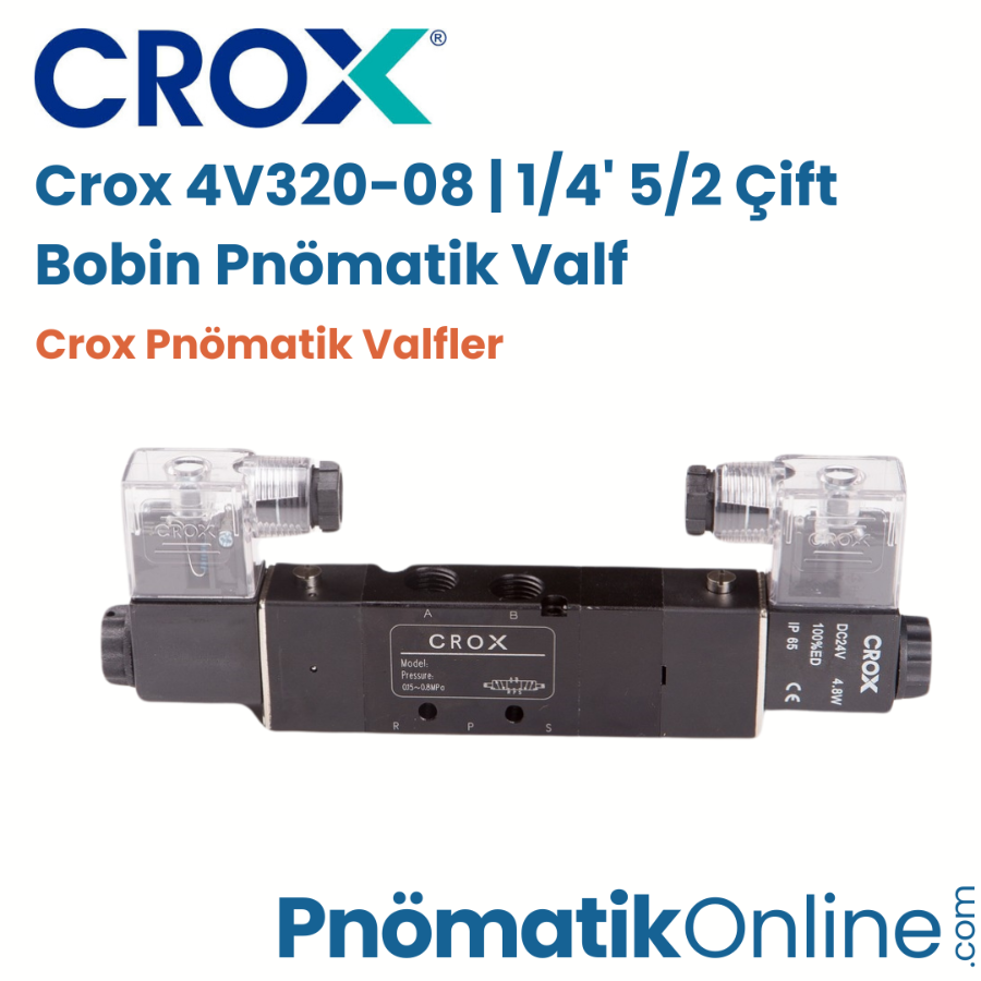 Crox 4V320-08 | 1/4' 5/2 Çift Bobin Pnömatik Valf (Büyük Gövde)