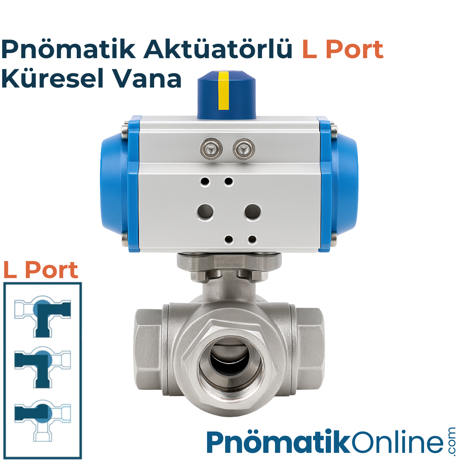 Pnömatik Aktüatölü 3 Yollu L Port Küresel Vana