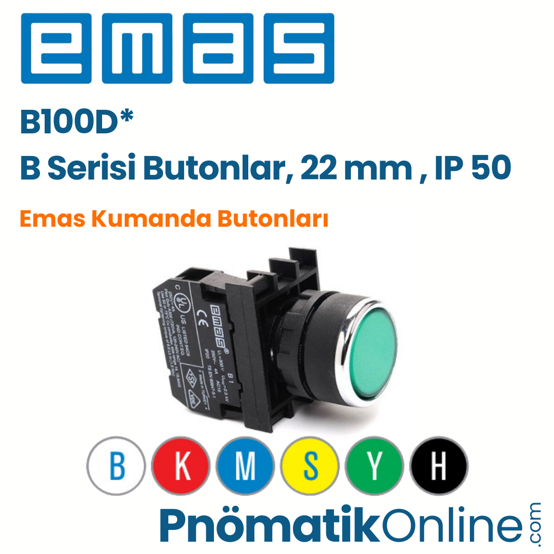 B100D Serisi Emas Start Butonu Düz Yaylı 1 NA